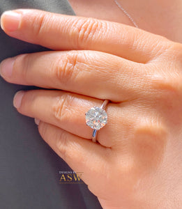 Crown Setting Design 14K Solid White Gold Round Cut Moissanite Engagement Ring Bridal, Wedding, Six prong set, Solitaire 3.00ctw