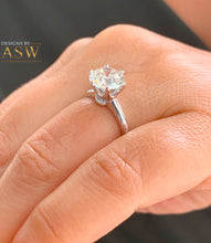 Load image into Gallery viewer, Crown Setting Design 14K Solid White Gold Round Cut Forever One Moissanite Engagement Ring Bridal, Wedding, Six prong set, Solitaire 3.00ctw
