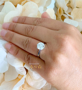 Crown Setting Design 14K Solid White Gold Round Cut Forever One Moissanite Engagement Ring Bridal, Wedding, Six prong set, Solitaire 3.00ctw
