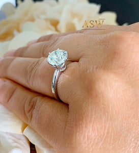 Crown Setting Design 14K Solid White Gold Round Cut Forever One Moissanite Engagement Ring Bridal, Wedding, Six prong set, Solitaire 3.00ctw