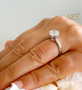 Crown Setting Design 14K Solid White Gold Round Cut Forever One Moissanite Engagement Ring Bridal, Wedding, Six prong set, Solitaire 3.00ctw