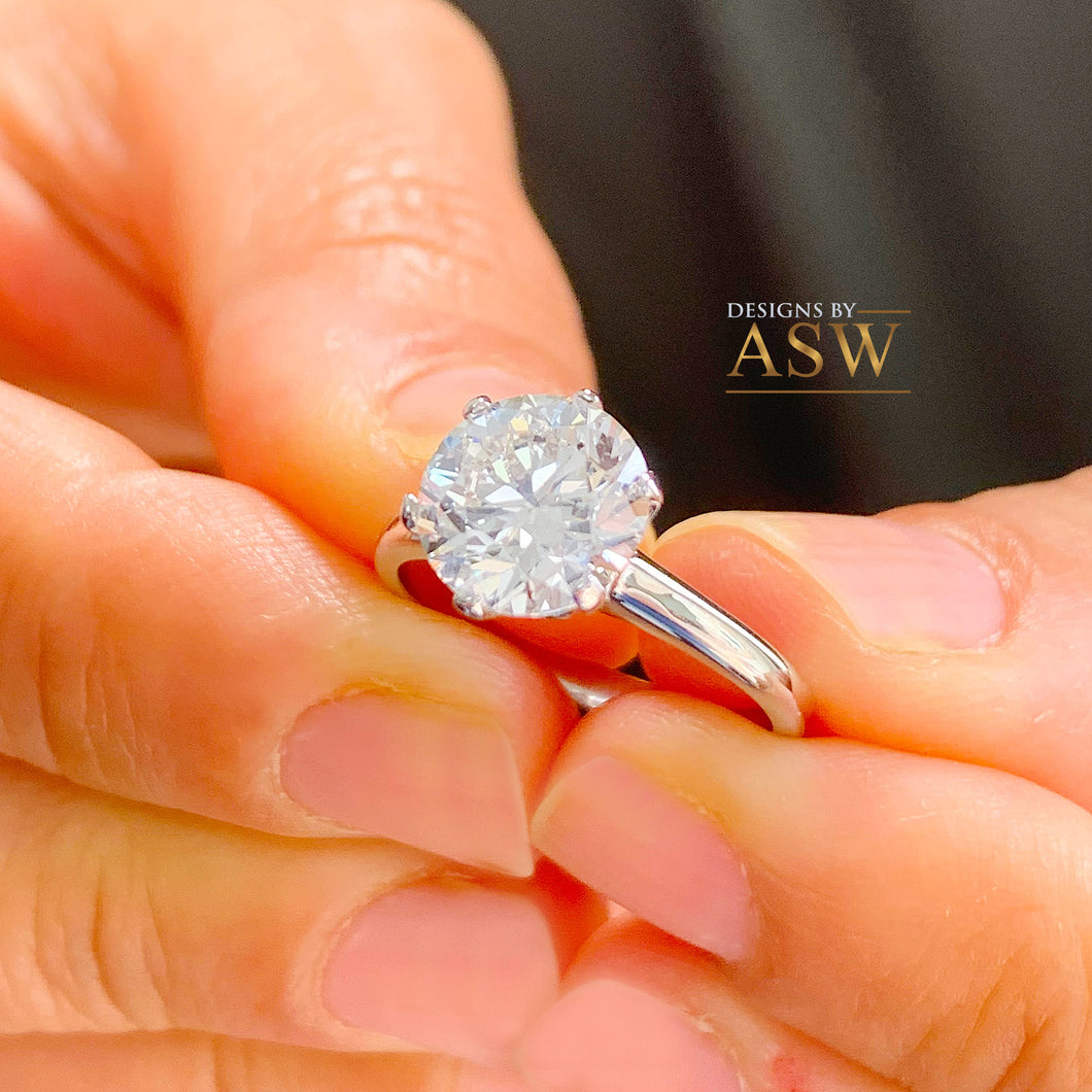 Crown Setting 3.00ct Solitaire 14K Solid White Gold Round Cut Simulated Diamonds Engagement Ring Six Prongs Set Wedding Bridal