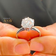 Load image into Gallery viewer, Crown Setting Design 14K Solid White Gold Round Cut Moissanite Engagement Ring Bridal, Wedding, Six prong set, Solitaire 3.00ctw
