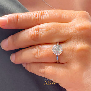Crown Setting Design 14K Solid White Gold Round Cut Forever One Moissanite Engagement Ring Bridal, Wedding, Six prong set, Solitaire 3.00ctw