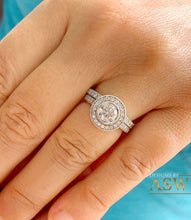 Load image into Gallery viewer, Filigree Antique Style 14k Solid White Gold Round Cut Moissanite and Natural Diamond Engagement Ring And Band Bezel Halo 1.70ctw
