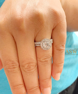 14k Solid White Gold Round Cut Natural Diamond Engagement Ring And Band Bezel Set Antique Filigree Style 1.70ctw
