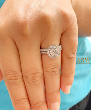 Load image into Gallery viewer, Filigree Antique Style 14k Solid White Gold Round Cut Moissanite and Natural Diamond Engagement Ring And Band Bezel Halo 1.70ctw
