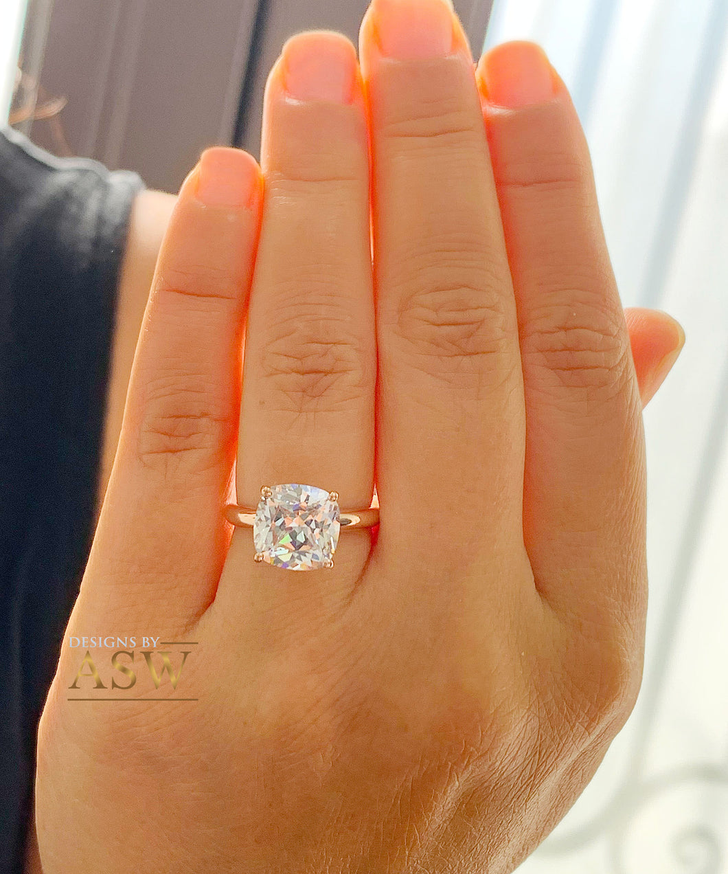 14K Solid Rose Gold Cushion Cut Moissanite Engagement Ring Deco, Bridal, Wedding, Anniversary, Four prong, Solitaire 4.00ctw