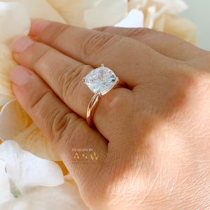 14K Solid Rose Gold Cushion Cut Moissanite Engagement Ring Deco, Bridal, Wedding, Anniversary, Four prong, Solitaire 4.00ctw