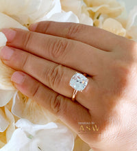 Load image into Gallery viewer, 14K Solid Rose Gold Cushion Cut Moissanite Engagement Ring Deco, Bridal, Wedding, Anniversary, Four prong, Solitaire 4.00ctw
