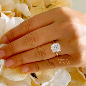 14K Solid Rose Gold Cushion Cut Moissanite Engagement Ring Deco, Bridal, Wedding, Anniversary, Four prong, Solitaire 4.00ctw