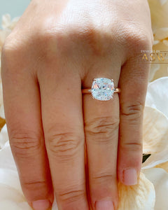 14K Solid Rose Gold Cushion Cut Moissanite Engagement Ring Deco, Bridal, Wedding, Anniversary, Four prong, Solitaire 4.00ctw