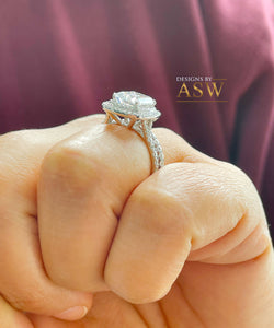 14k solid white gold emerald cut forever one moissanite and round cut natural diamond engagement ring and band double halo bridal set 2.75ct