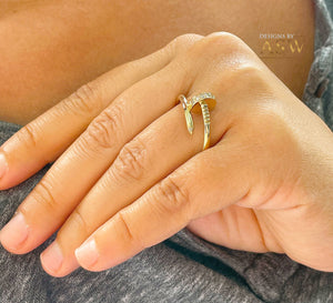 Nail 14K Solid White, Yellow, or Rose Gold Round Cut Simulated Diamonds Band, Engagement Ring Wedding Bridal Anniversary 0.10ctw
