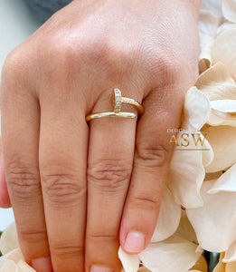 Nail 14K Solid White, Yellow, or Rose Gold Round Cut Simulated Diamonds Band, Engagement Ring Wedding Bridal Anniversary 0.10ctw