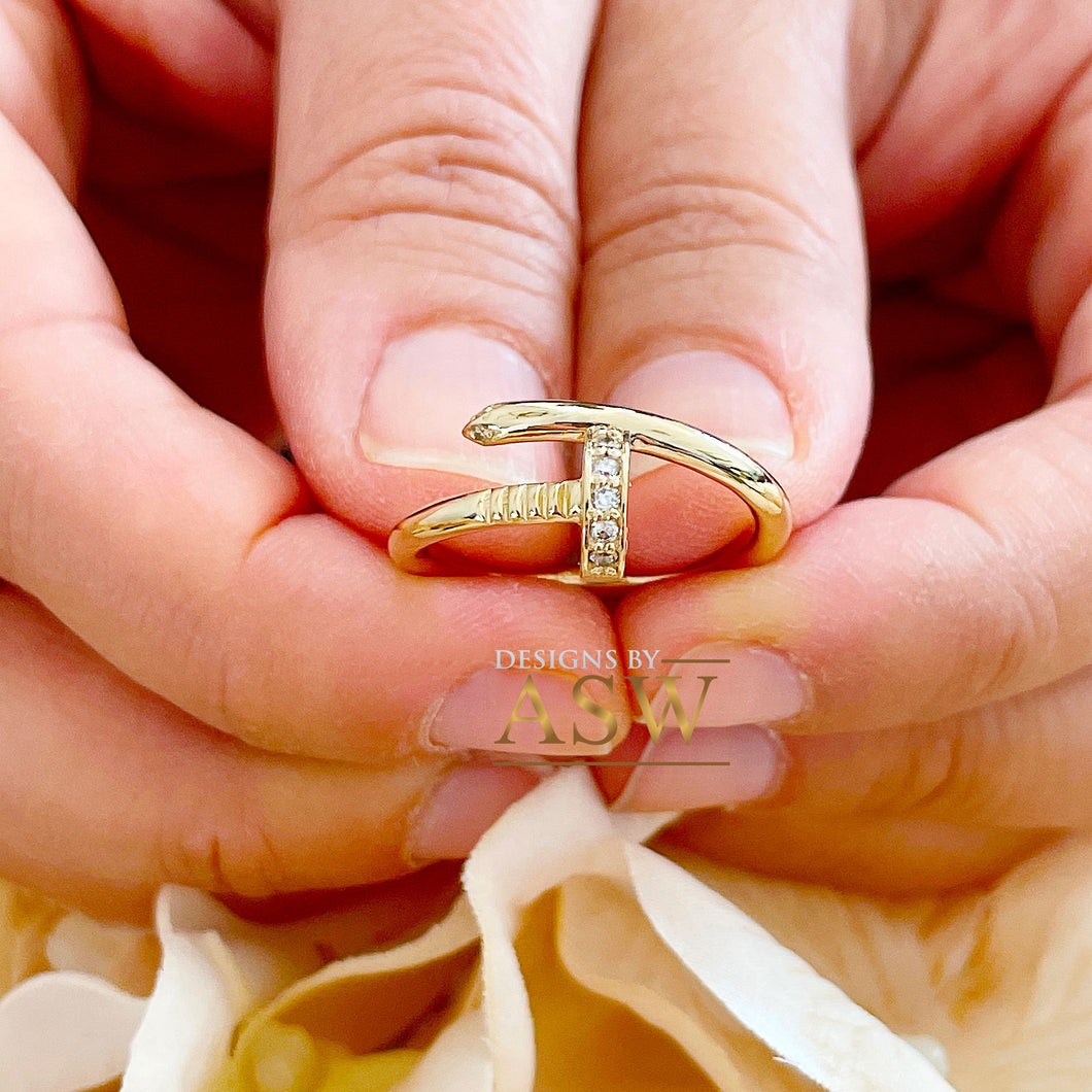 Nail 14K Solid White, Yellow, or Rose Gold Round Cut Simulated Diamonds Band, Engagement Ring Wedding Bridal Anniversary 0.10ctw