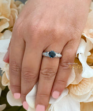 Load image into Gallery viewer, 14K Solid White Gold Round Cut Natural Sapphire and natural Round And Princess Cut diamond ring art deco Filigree 2.35ctw
