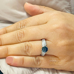 14K Solid White Gold Round Cut Natural Sapphire and natural Round And Princess Cut diamond ring art deco Filigree 2.35ctw