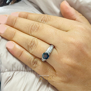 14K Solid White Gold Round Cut Natural Sapphire and natural Round And Princess Cut diamond ring art deco Filigree 2.35ctw