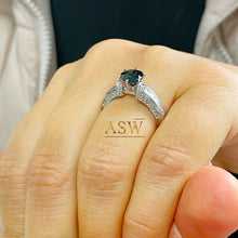 Load image into Gallery viewer, 14K Solid White Gold Round Cut Natural Sapphire and natural Round And Princess Cut diamond ring art deco Filigree 2.35ctw
