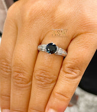 Load image into Gallery viewer, 14K Solid White Gold Round Cut Natural Sapphire and natural Round And Princess Cut diamond ring art deco Filigree 2.35ctw
