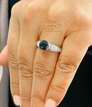 Load image into Gallery viewer, 14K Solid White Gold Round Cut Natural Sapphire and natural Round And Princess Cut diamond ring art deco Filigree 2.35ctw
