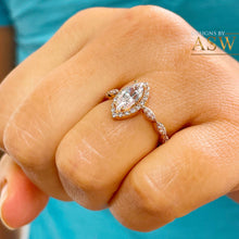 Load image into Gallery viewer, Filigree Halo Style 14k Rose Gold Marquise Cut Moissanite and Round Cut Natural Diamond Engagement Ring, Bridal Wedding Anniversary 1.35ctw
