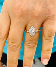 Load image into Gallery viewer, Filigree Halo Style 14k Rose Gold Marquise Cut Moissanite and Round Cut Natural Diamond Engagement Ring, Bridal Wedding Anniversary 1.35ctw
