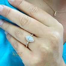 Load image into Gallery viewer, Filigree Halo Style 14k Rose Gold Marquise Cut Moissanite and Round Cut Natural Diamond Engagement Ring, Bridal Wedding Anniversary 1.35ctw
