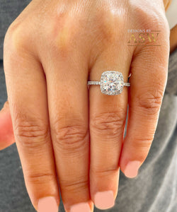14K Solid White Gold Natural Cushion And Round Cut Diamond Engagement Ring Bridal Wedding Halo Propose 2.00ctw