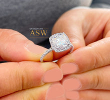 Load image into Gallery viewer, Elegant Women&#39;s 14k Solid White Gold Cushion Cut Moissanite and Natural Diamond Engagement Ring Bridal, Wedding Halo 2.50ctw
