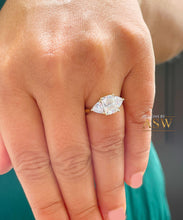 Load image into Gallery viewer, Large 14k Solid Yellow Gold Radiant and Triangle Cut Moissanite Engagement Ring, Bridal, Wedding Deco Three Stone Style  3.30ctw
