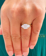 Load image into Gallery viewer, Large 14k Solid Yellow Gold Radiant and Triangle Cut Moissanite Engagement Ring, Bridal, Wedding Deco Three Stone Style  3.30ctw
