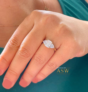Large 14k Solid Yellow Gold Radiant and Triangle Cut Forever One Moissanite Engagement Ring, Bridal, Wedding Deco Three Stone Style  3.30ctw