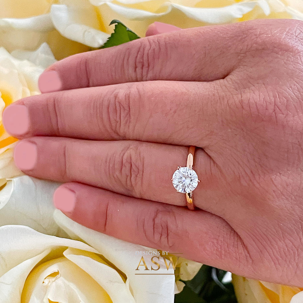 14K Solid Rose Gold Round Cut Forever One Moissanite Engagement Ring Deco, Bridal, Wedding, Anniversary, Six prong set, Solitaire 1.20ctw