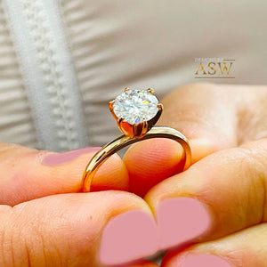 14K Solid Rose Gold Round Cut Moissanite Engagement Ring Deco, Bridal, Wedding, Anniversary, Six prong set, Solitaire 1.20ctw