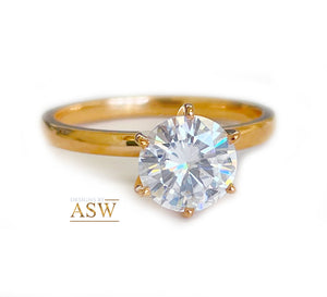 14K Solid Rose Gold Round Cut Forever One Moissanite Engagement Ring Deco, Bridal, Wedding, Anniversary, Six prong set, Solitaire 1.20ctw
