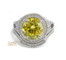 Load image into Gallery viewer, 14K Solid White Gold Fancy Yellow Round Cut Simulated Diamonds Engagement Ring And Band Set Halo Wedding Bridal Set 4.25ctw
