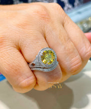 Load image into Gallery viewer, 14K Solid White Gold Fancy Yellow Round Cut Simulated Diamonds Engagement Ring And Band Set Halo Wedding Bridal Set 4.25ctw
