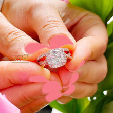 Load image into Gallery viewer, 14k Rose Gold Cushion Cut Forever One Moissanite and Diamond Engagement Ring And Band Halo Bridal Set Natural Diamonds 3.00ct

