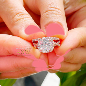 14k Rose Gold Cushion Cut Forever One Moissanite and Diamond Engagement Ring And Band Halo Bridal Set Natural Diamonds 3.00ct