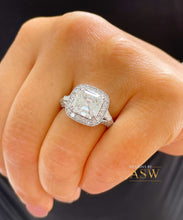 Load image into Gallery viewer, Huge and Heavy 14K Solid White Gold Asscher Cut Moissanite And Diamond Engagement Ring Prong Set Halo 4.05ctw
