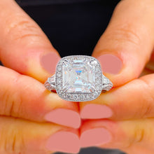 Load image into Gallery viewer, IGI Certified 14K Solid White Gold Asscher And Round Cut Diamond Engagement Ring Prong Set Halo 4.00ctw F VS2
