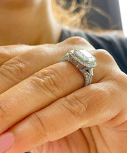 Load image into Gallery viewer, IGI Certified 14K Solid White Gold Asscher And Round Cut Diamond Engagement Ring Prong Set Halo 4.00ctw F VS2
