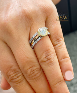 14k Yellow And White Gold Round Cut Forever One Moissanite and Natural Diamond Engagement Ring And Two Bands Bezel Set Halo 2.40ctw