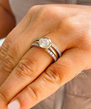 Load image into Gallery viewer, 14K Solid White And Yellow Gold Round Cut Simulated Diamonds Engagement Ring And Two Eternity Bands Set Bezel Set Wedding Bridal Set 2.40ctw
