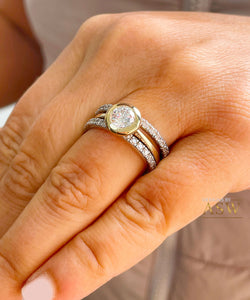 14k Yellow And White Gold Round Cut Forever One Moissanite and Natural Diamond Engagement Ring And Two Bands Bezel Set Halo 2.40ctw