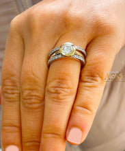 Load image into Gallery viewer, 14k Yellow And White Gold Round Cut Forever One Moissanite and Natural Diamond Engagement Ring And Two Bands Bezel Set Halo 2.40ctw
