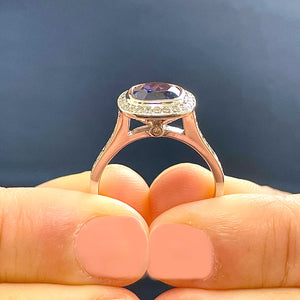 14K Solid White Gold Cushion Cut Blue Sapphire And Round Cut Simulated Diamonds Engagement Ring Wedding Anniversary 2.50ctw