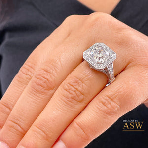 Heavy and Solid 14k White Gold Asscher Cut moissanite and diamonds bezel Engagement Ring wedding bridal Natural Diamonds 4.60ctw